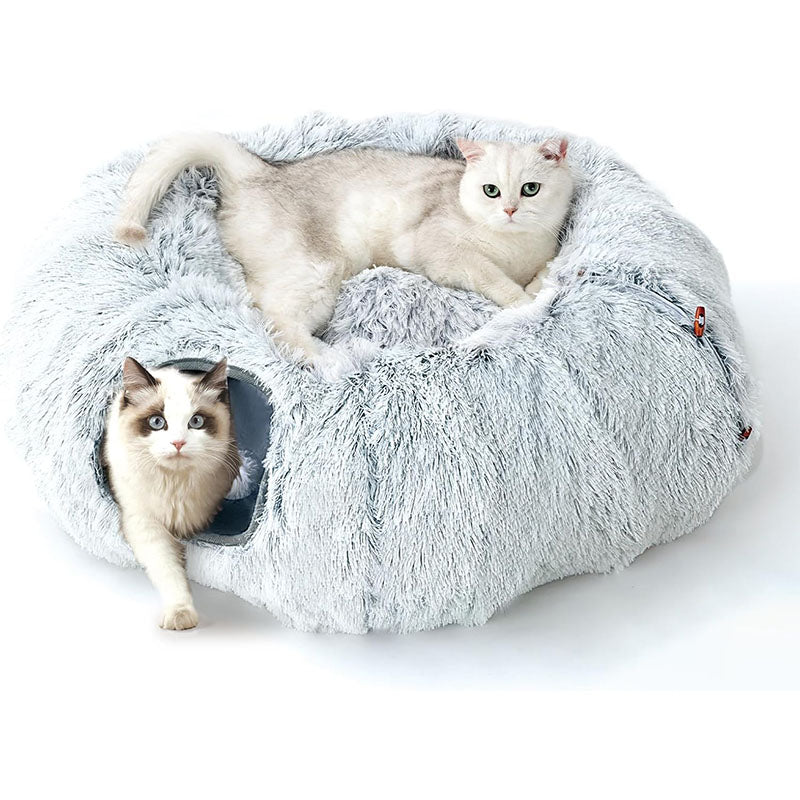 Two cats on a plush tunnel bed