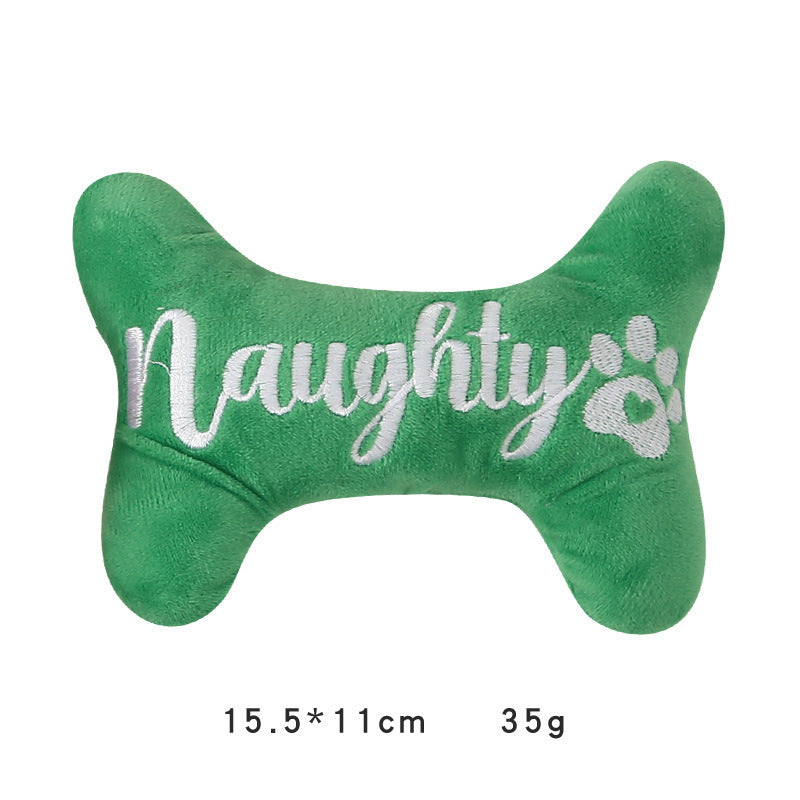 Christmas plush dog toys: Santa, Nice bone and Naughty bone