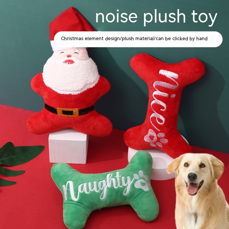 Christmas plush dog toys: Santa, Nice bone and Naughty bone