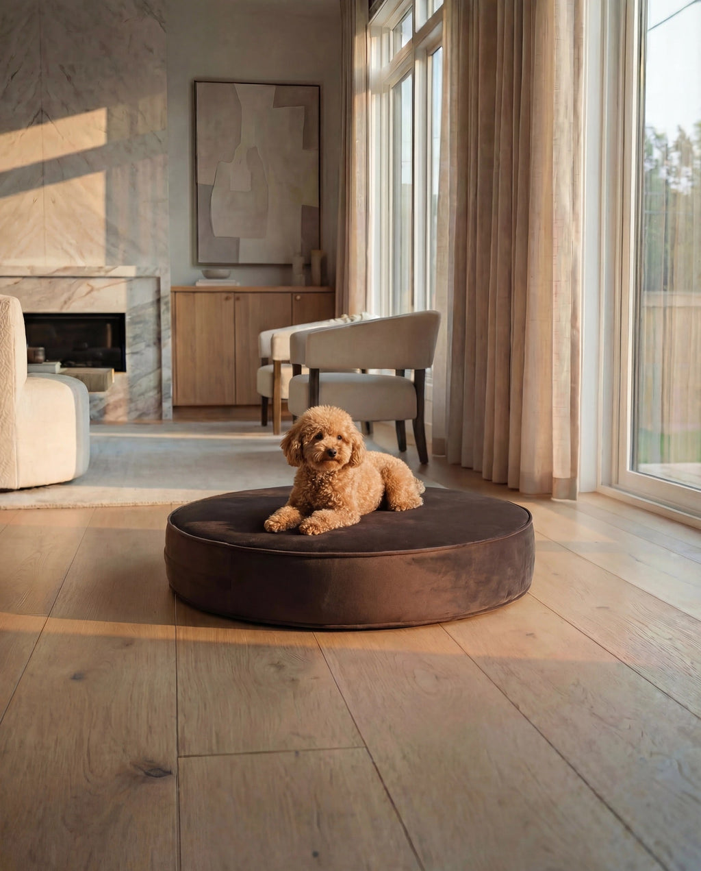 The Circle — Round Ottoman Dog Bed | High-Density Foam, Waterproof Lined, Washable